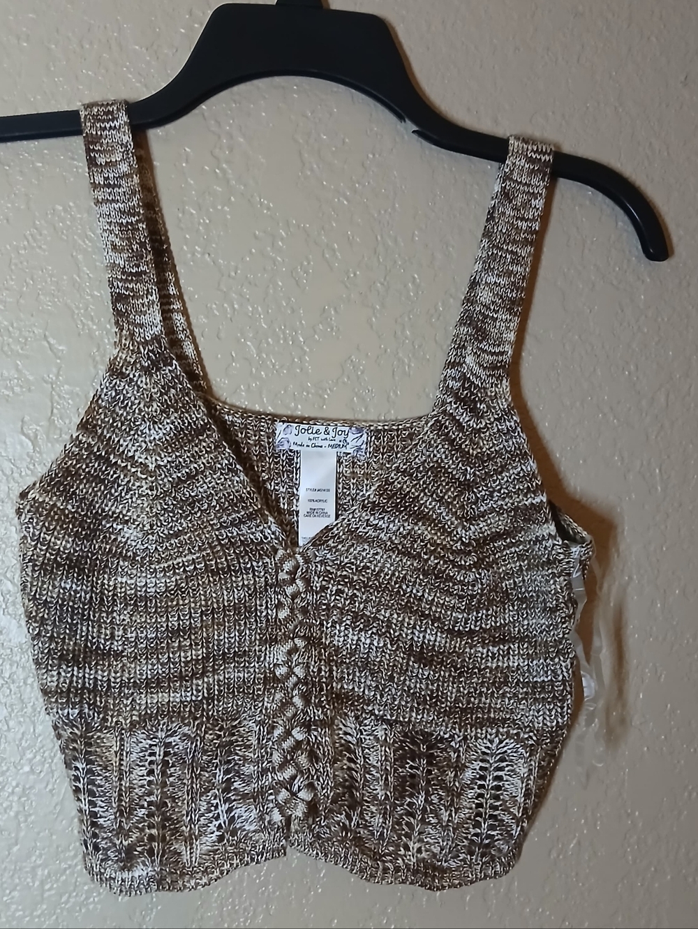 Knit Crop Tank Top in Brown and Cream - Picture 4 of 8